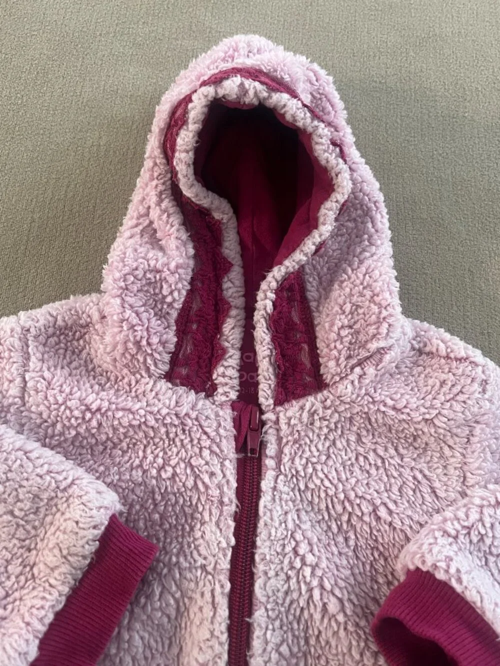 Naartjie Baby Pink & Red Hooded Fleece Jacket Long Sleeves Size 12 Month.